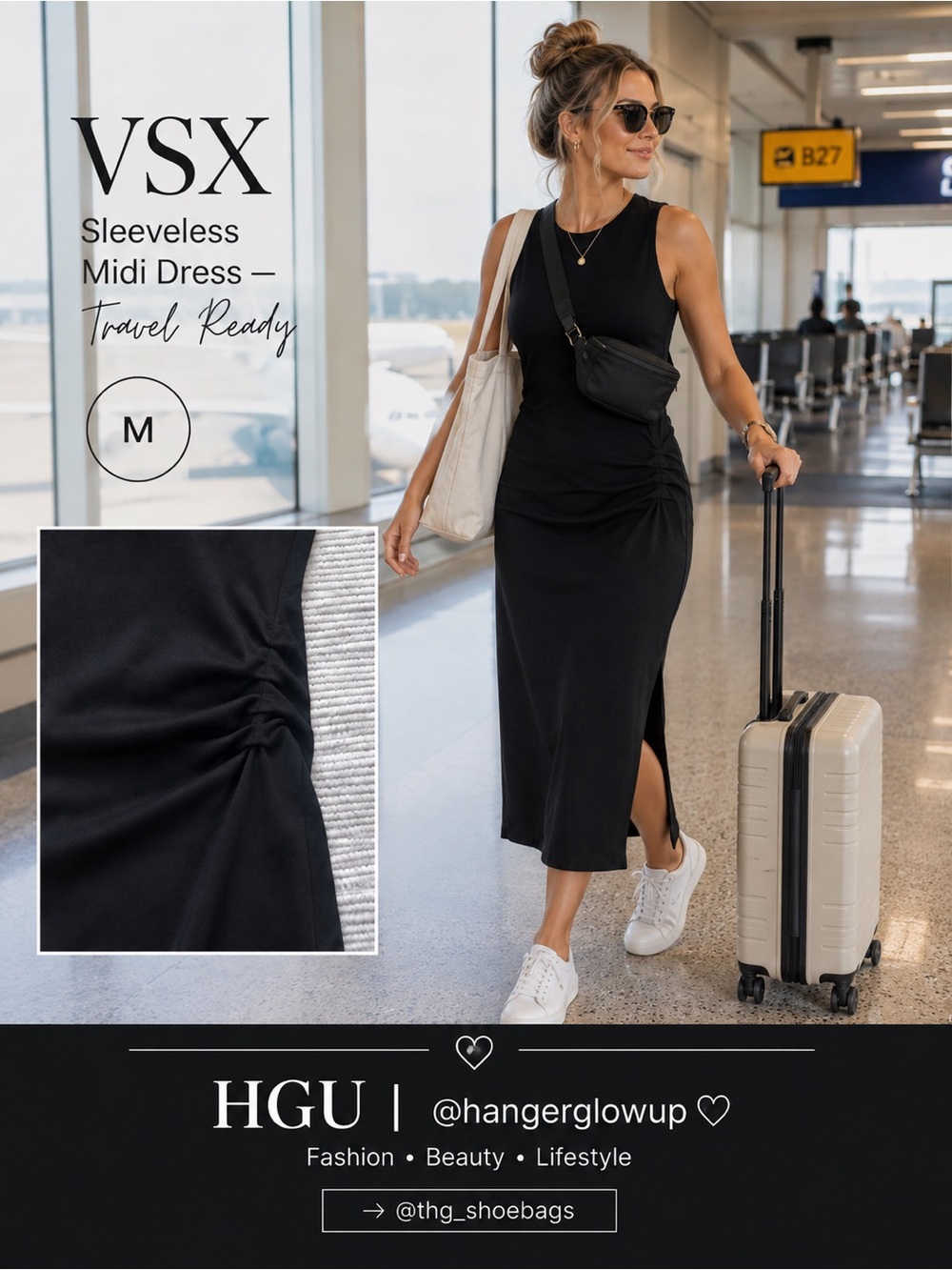 Retail: 99.95 VSX Victoria’s Secret Sport Black Ruched Travel Midi Dress NWT M